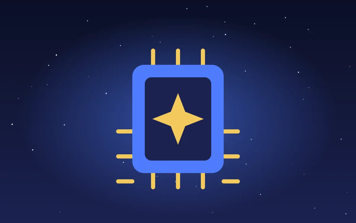 Illustration of a microchip with a golden star on a night sky, for the best AI tools guide
