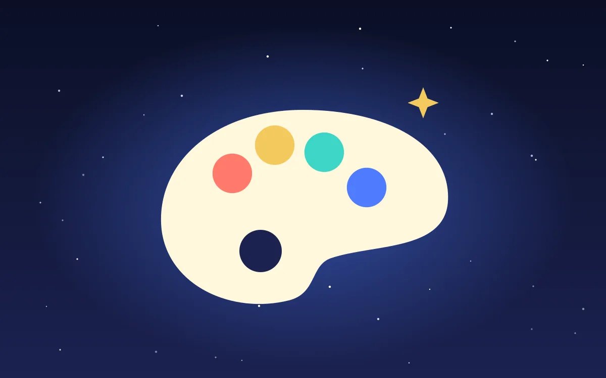 Illustration of a painter's palette with colored dots, for the Canva print on demand guide