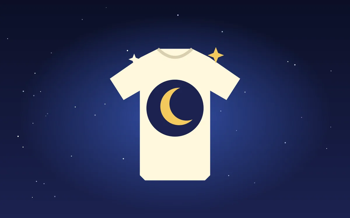 Illustration of a cream t-shirt with a golden crescent moon design, for the Canva t-shirt design guide