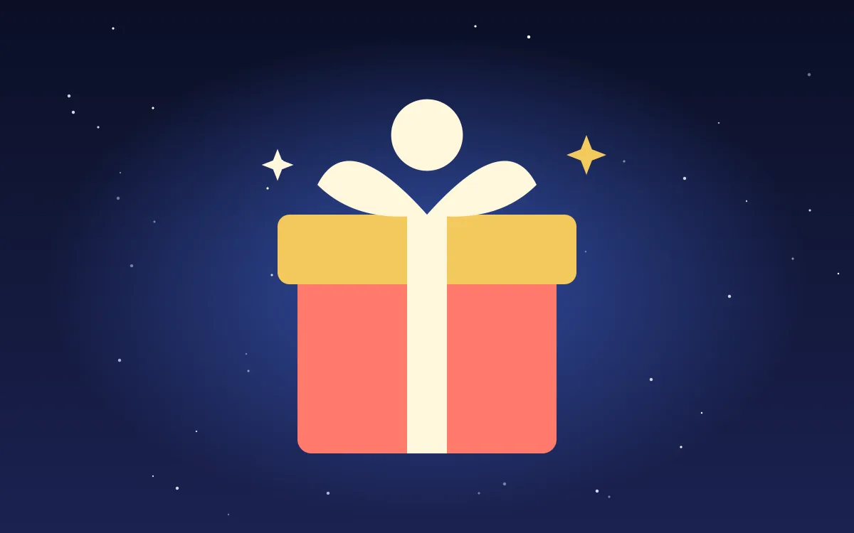 Illustration of a gift box with a ribbon and a crescent moon, for the free plan guide