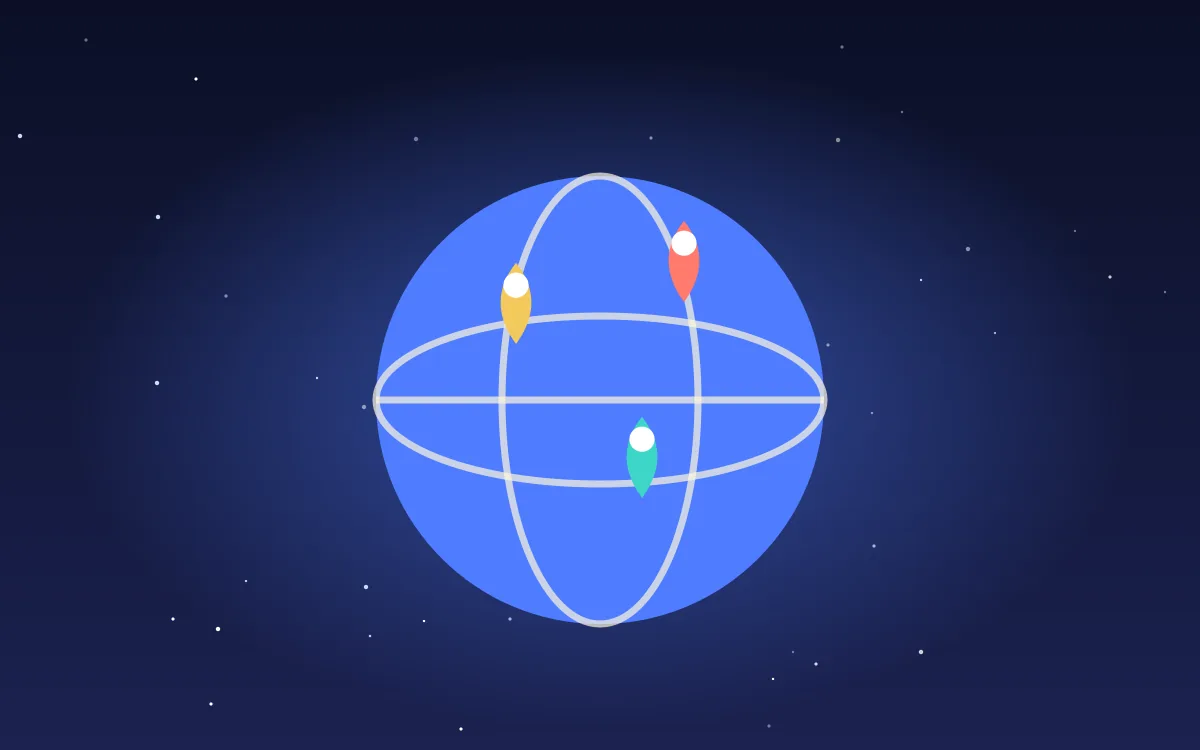 Illustration of a globe with three colored location pins, for the Printify vs Gelato comparison